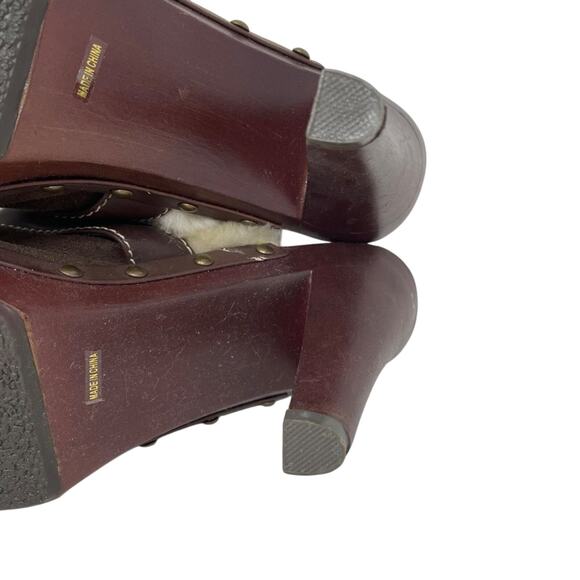 Brown Faux Suede Heeled Clogs With Faux Fur Trim Size 8.5 - Picture 12 of 12
